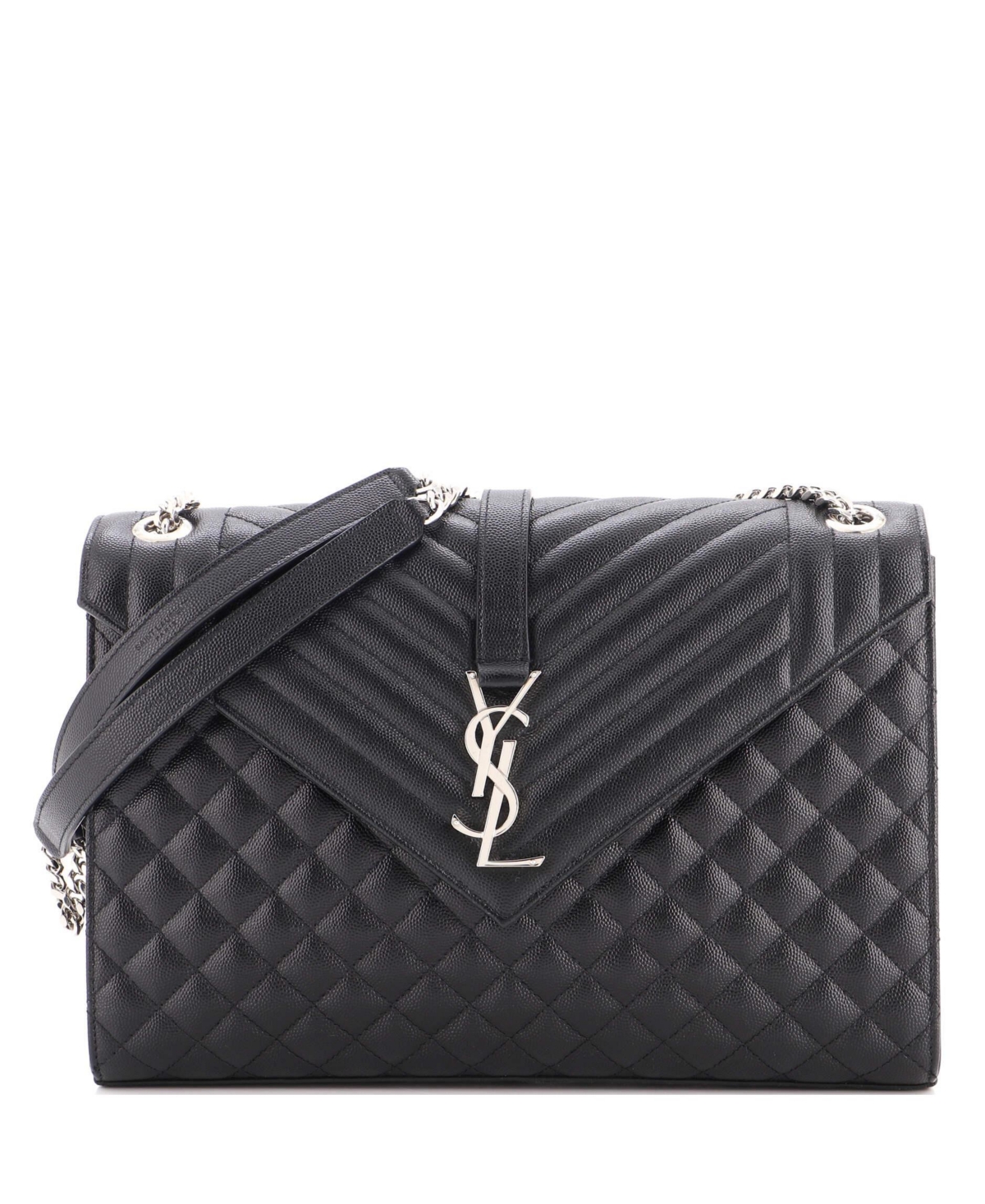 Pre-Owned Saint Laurent Classic Monogram Large Quilted Crossbody Envelope Satchel - Black