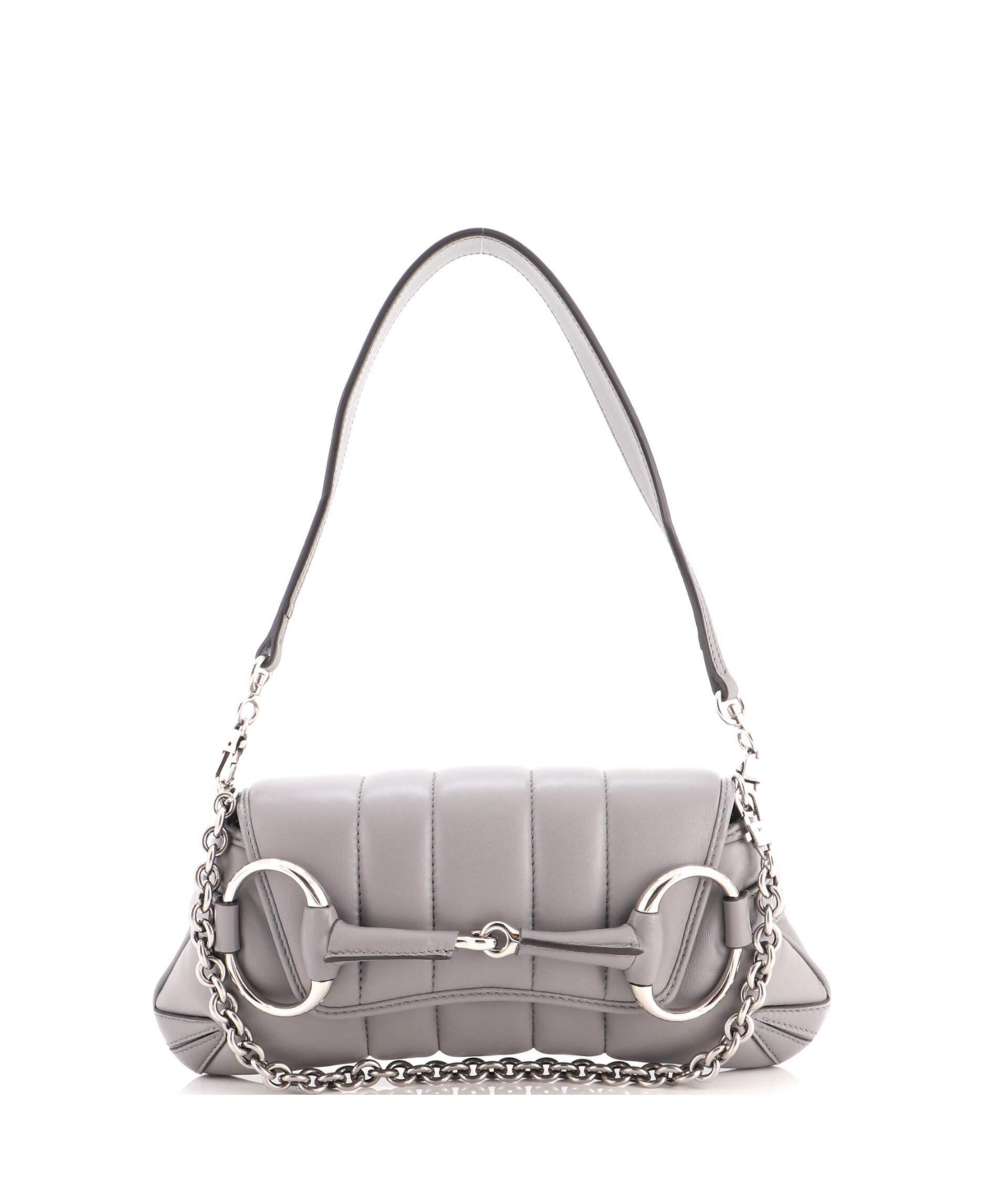 Pre-Owned Gucci Small Horsebit Chain Shoulder Bag Vertical Quilted Leather - Grey