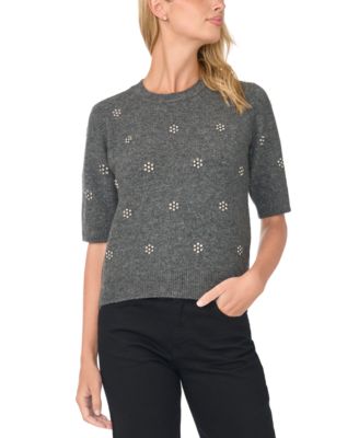 Women's Short-Sleeve Crewneck Embellished Sweater