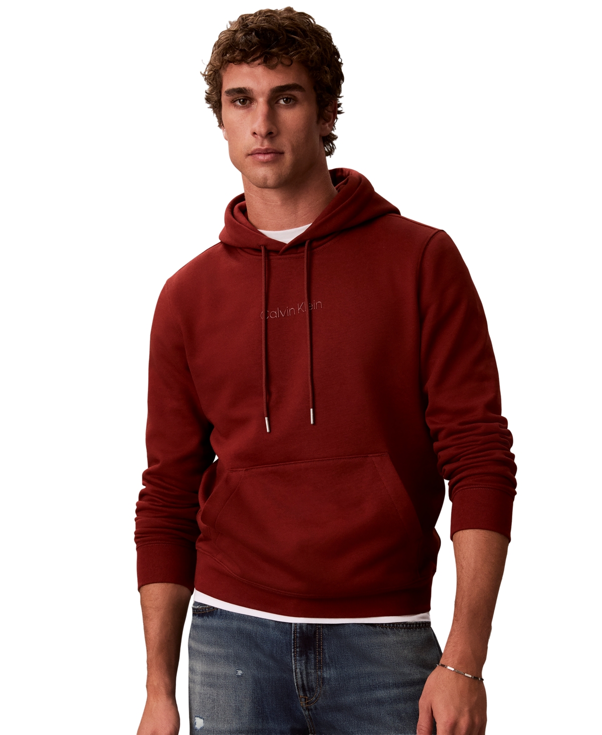 Calvin Klein Men's Ck Logo Hoodie Classic Fit - Fired Brick