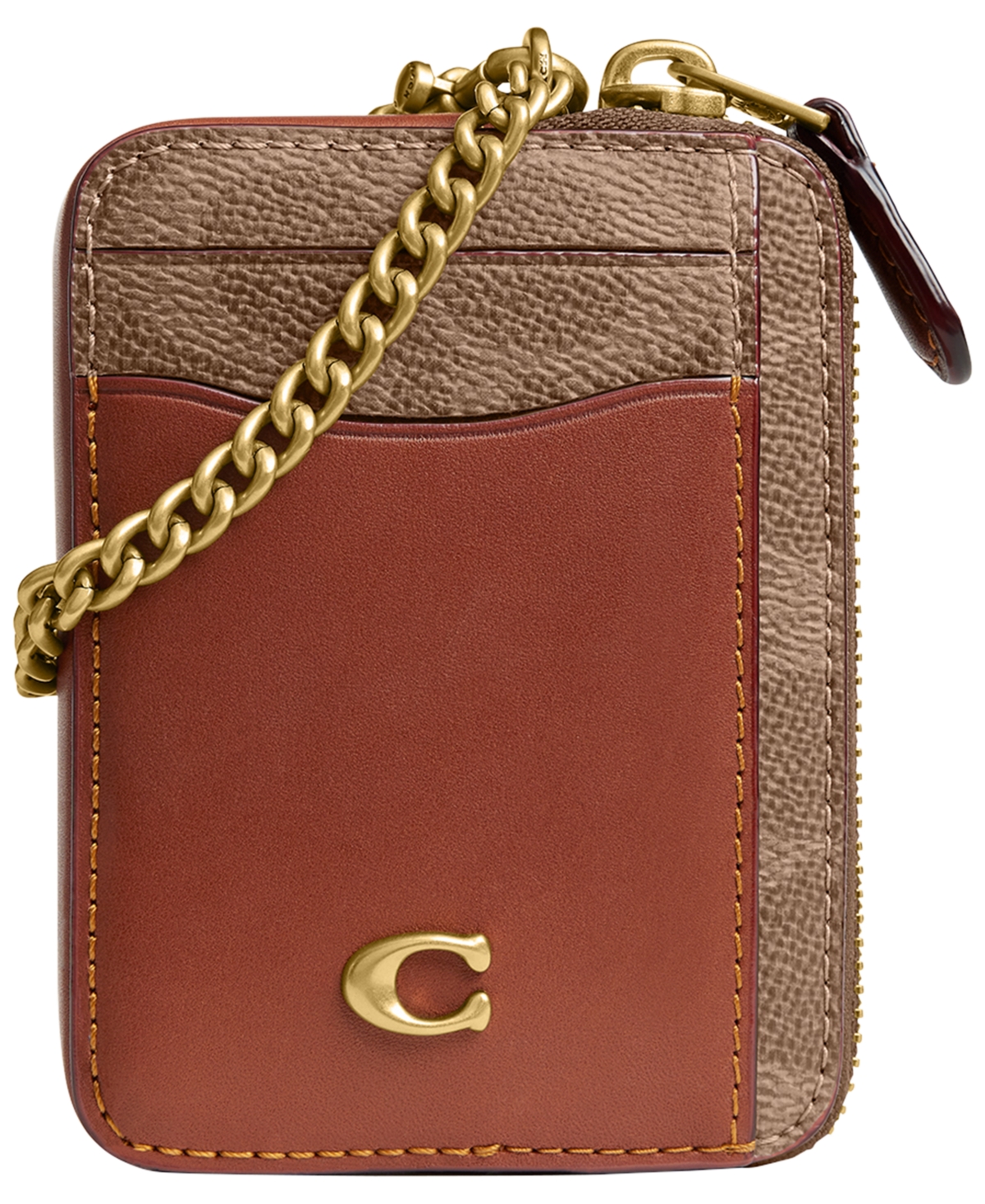 Coach Essential Signature Upcrafted Leather Chain Strap Card Case