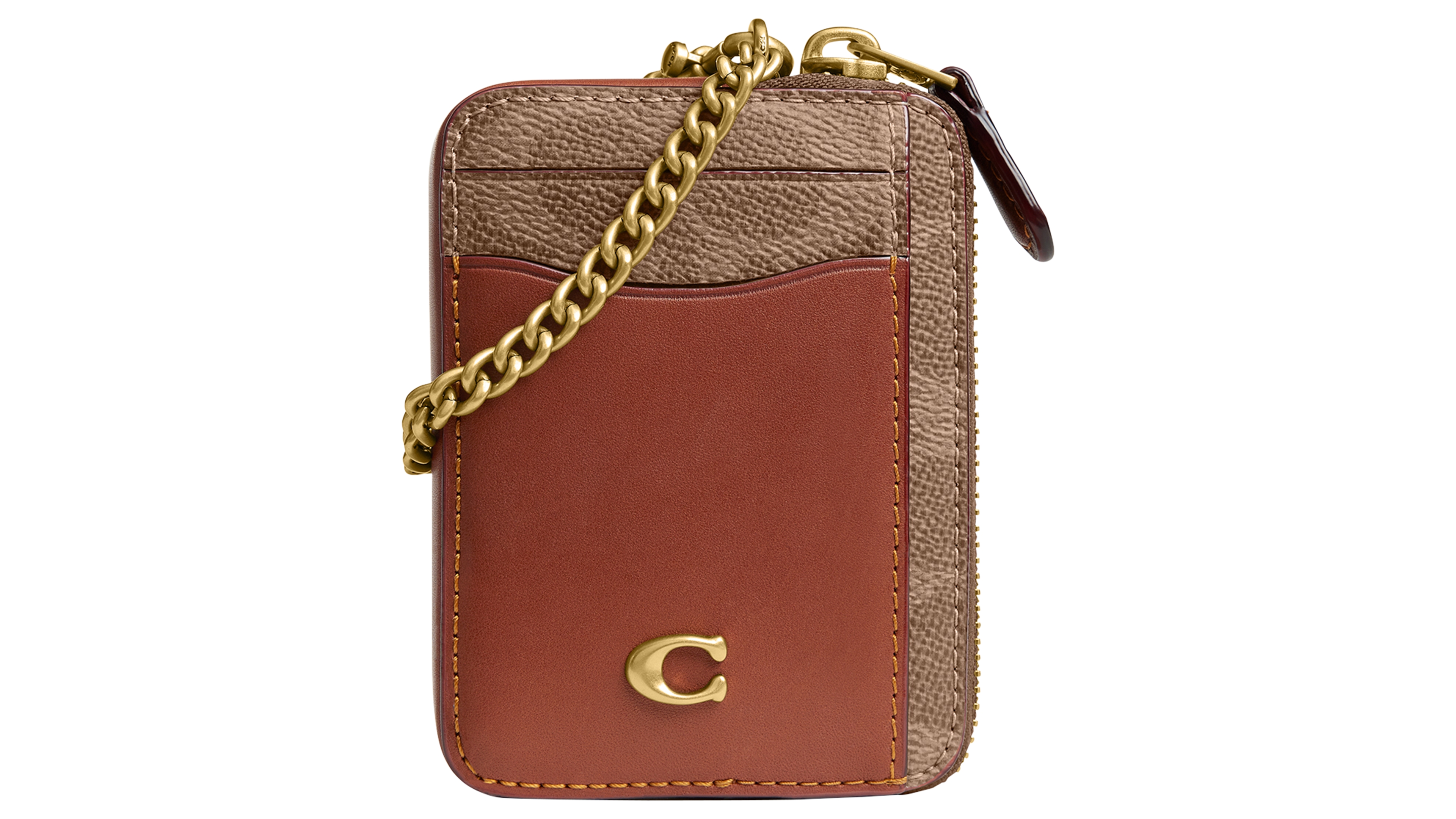 Coach Essential Signature Upcrafted Leather Chain Strap Card Case