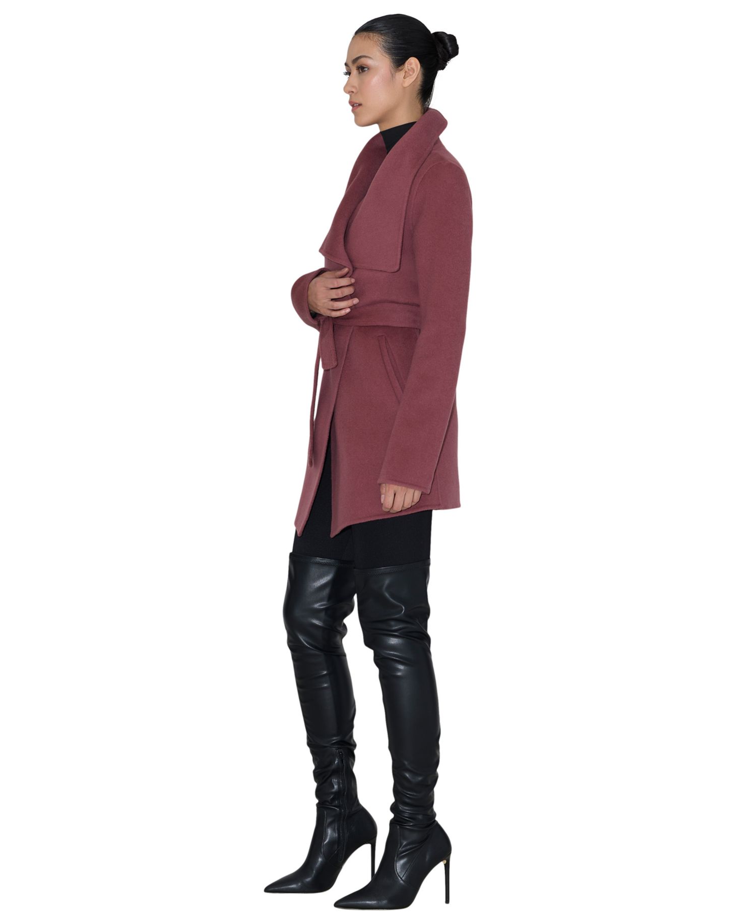 Women's Bridgette-Z Wool-Blend Cascade Collar Tie-Belt Coat