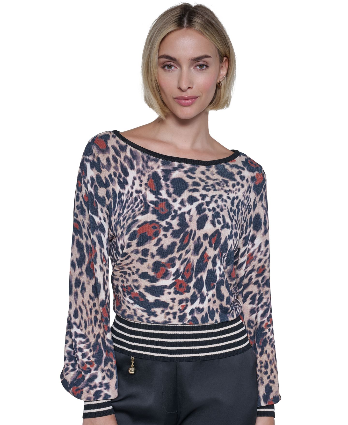Женский свитер Sonia Rykiel Rue du Leopard Long-Sleeve Boat Neck, цвет: Рыжевато-коричневый разноцветный — фото 2