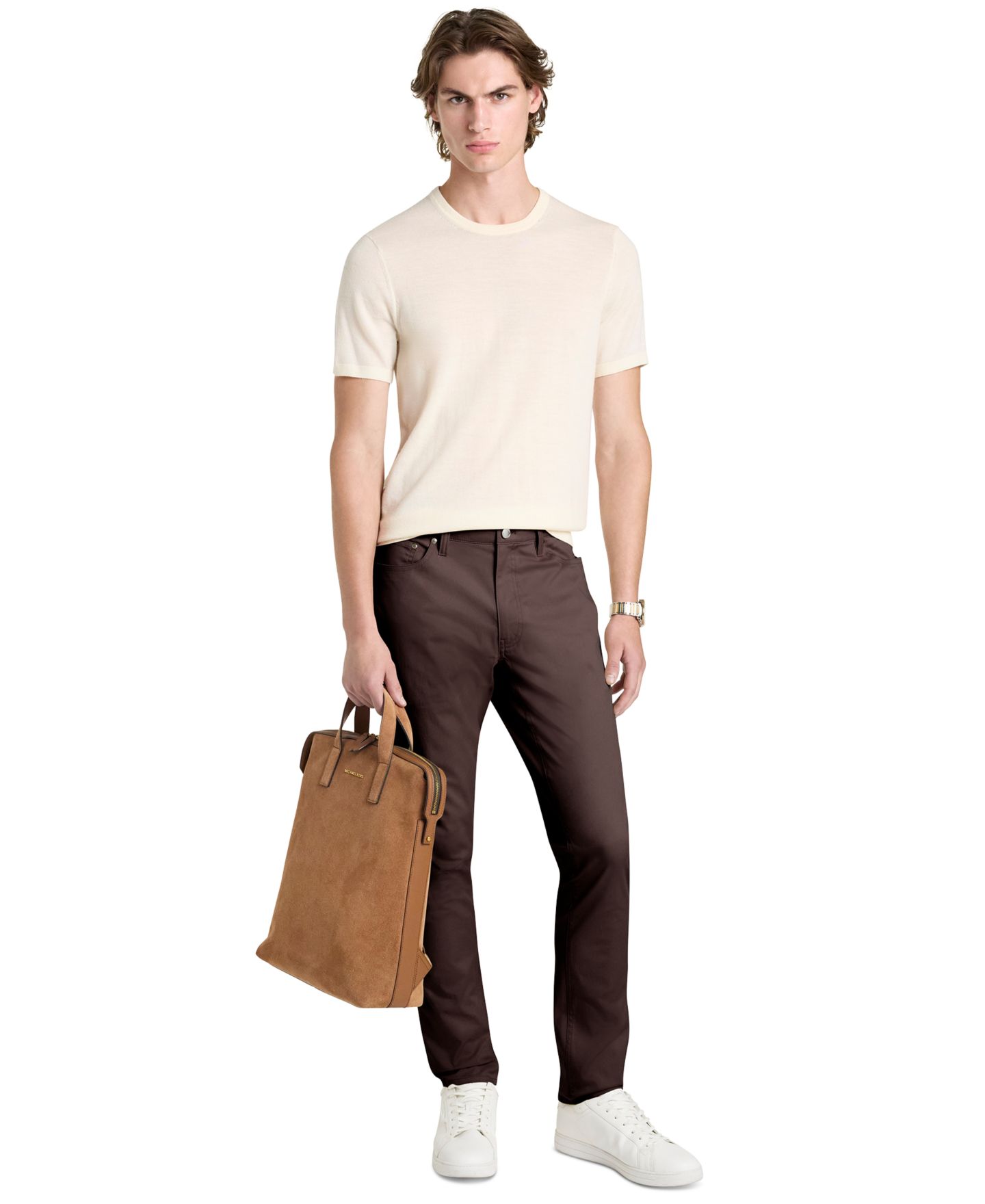 Мужские брюки Michael Kors Parker Slim-Fit Cotton-Blend Stretch, цвет: Шоколадный — фото 2