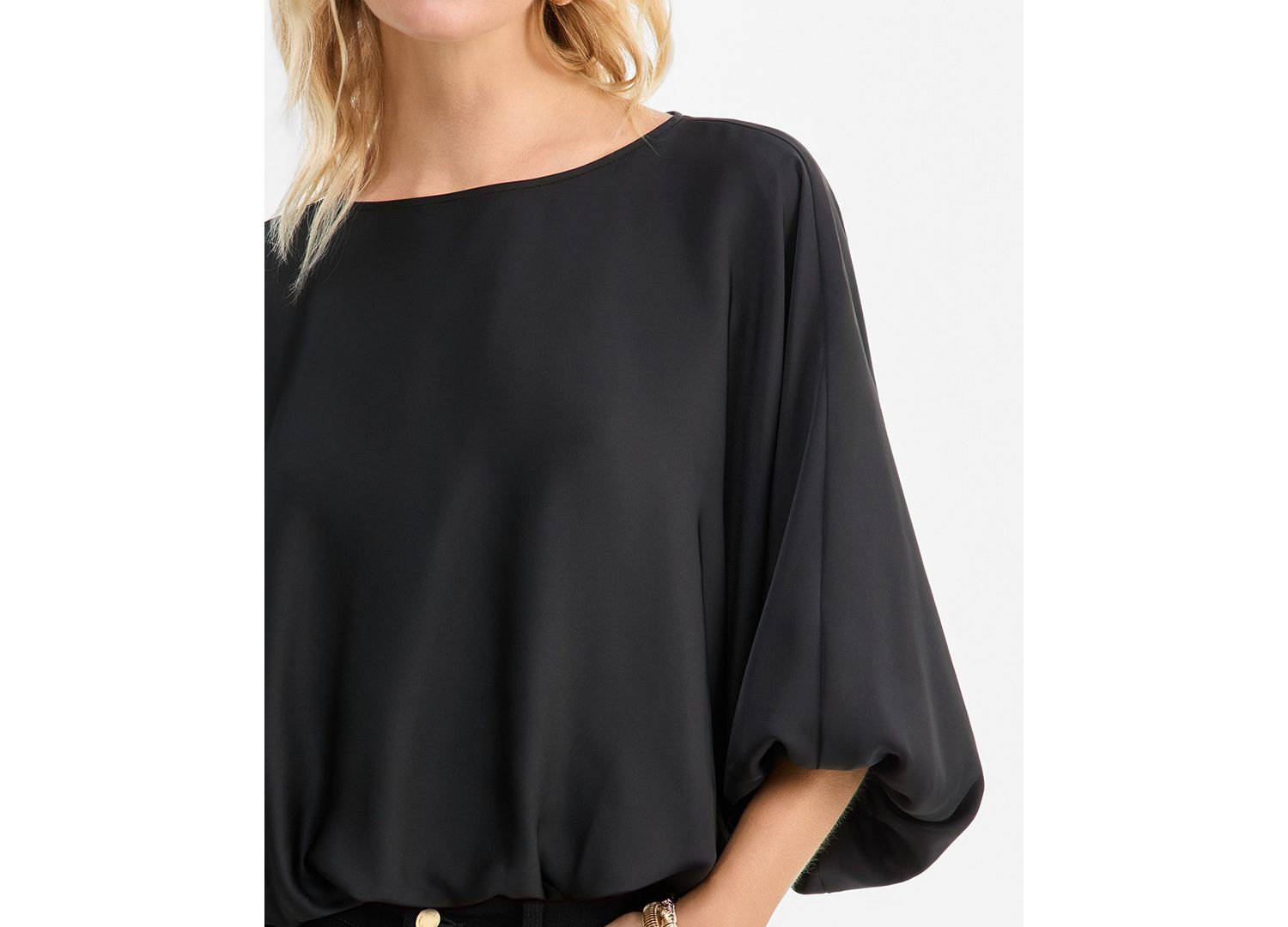 Women's Elbow-Sleeve Bubble Boat Neck Blouse