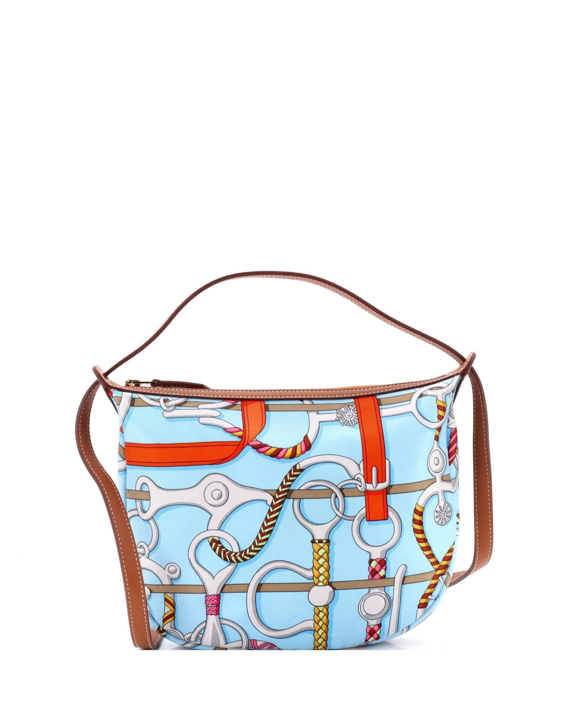 Pre-Owned Hermes Sursoie To Go Pouch Printed Silk and Leather - Blue