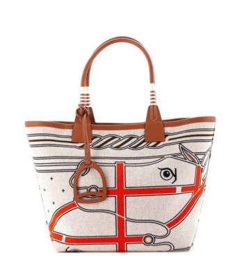 Pre-Owned Hermes 28 Sac Steeple Tote Printed Toile with Leather