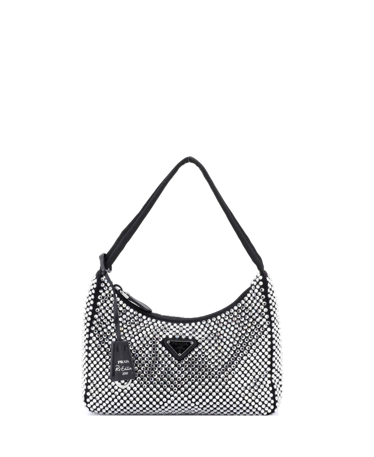 Pre-Owned Prada Mini Re-Edition 2000 Hobo Crystal Embellished Satin - Black