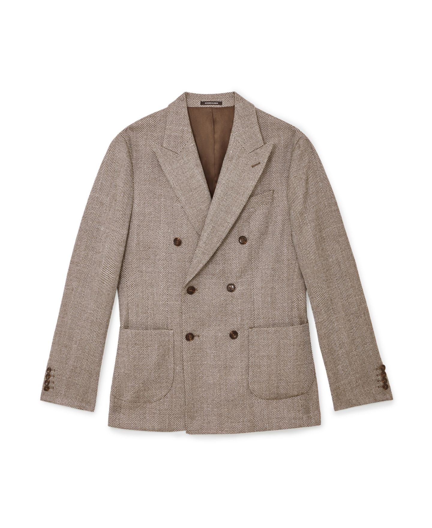 Мужской пиджак REISS Pinto Double-Breasted Herringbone Tailored-Fit Wool-Blend Blazer, цвет: Коричневый — фото 2