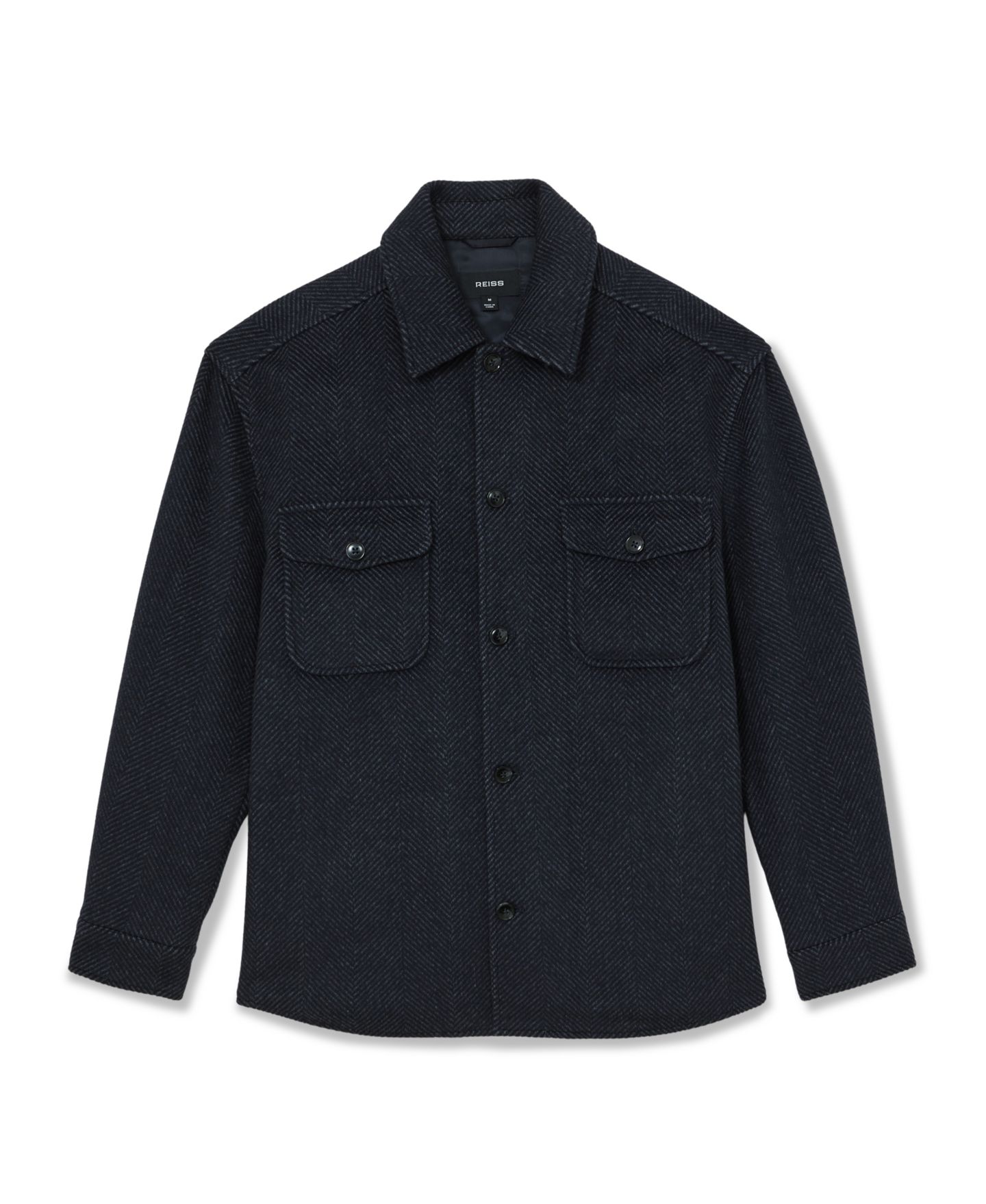 Мужская рубашка REISS Compton Wool-Blend Herringbone Overshirt, цвет: Тёмно-синий — фото 2