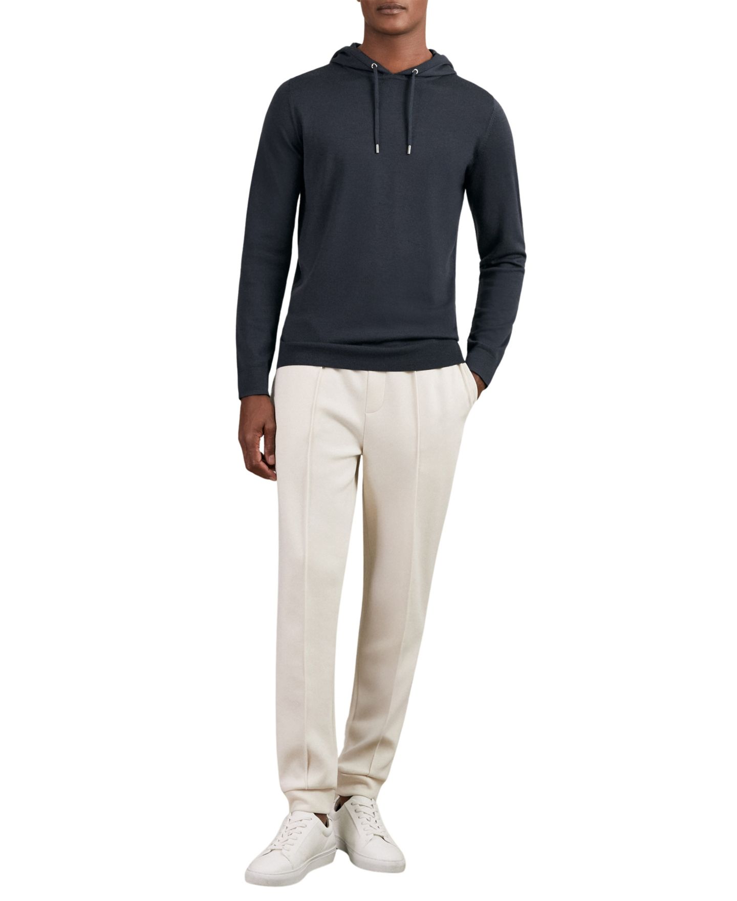 Мужское худи REISS Holland Merino Wool Regular Fit, цвет: Полуночный тёмно-синий — фото 3