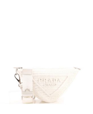 Small Triangle Logo Zip Crossbody Bag Crochet Raffia