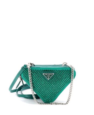 Mini Triangle Double Pouch Crossbody Crystal Embellished Satin