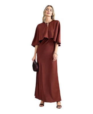 Women's Joni Satin V-Neck Removable-Cape Maxi Dress