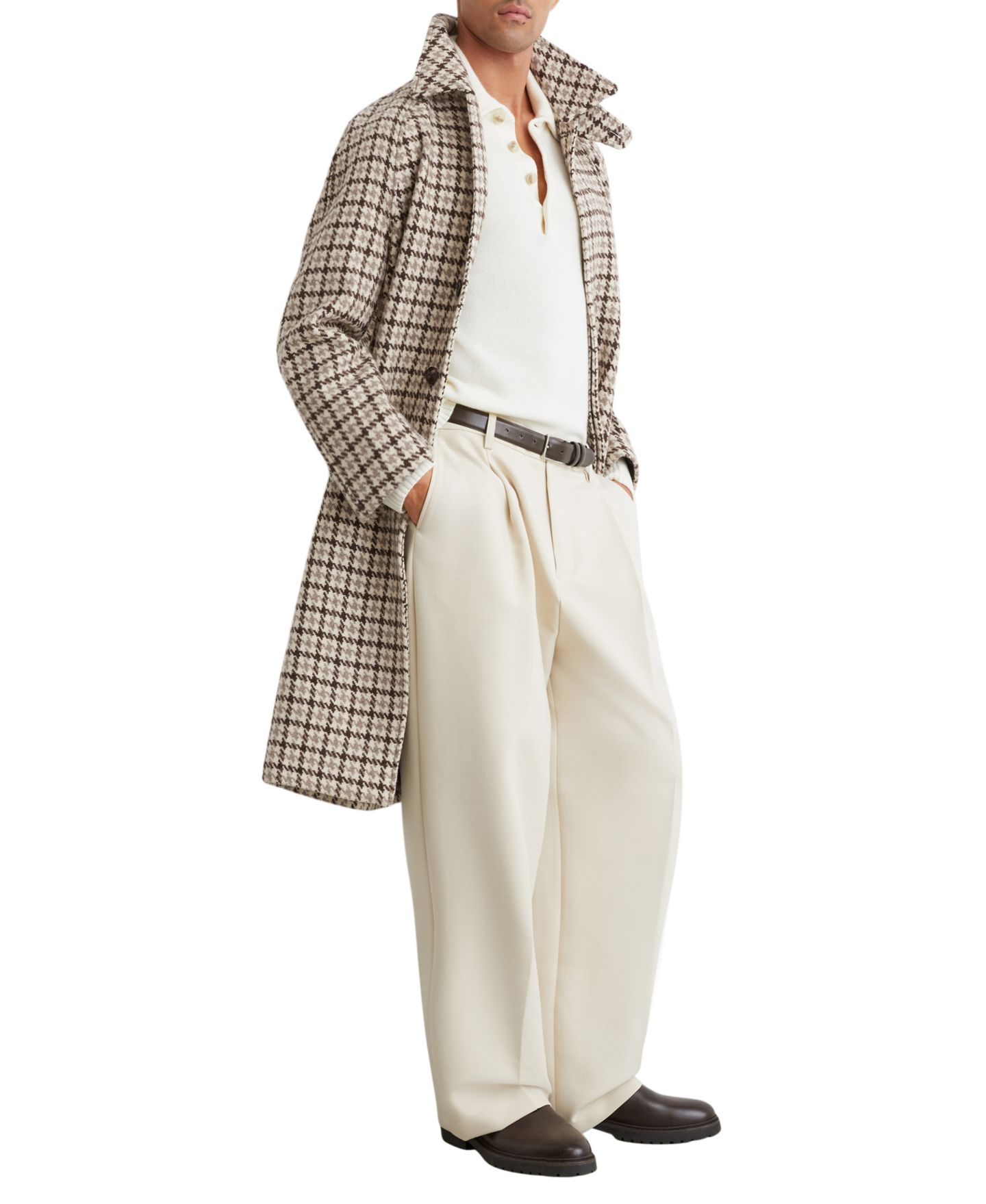 Мужское пальто REISS Christem Houndstooth-Check Belted Wool Overcoat, цвет: Коричневый разноцветный — фото 3
