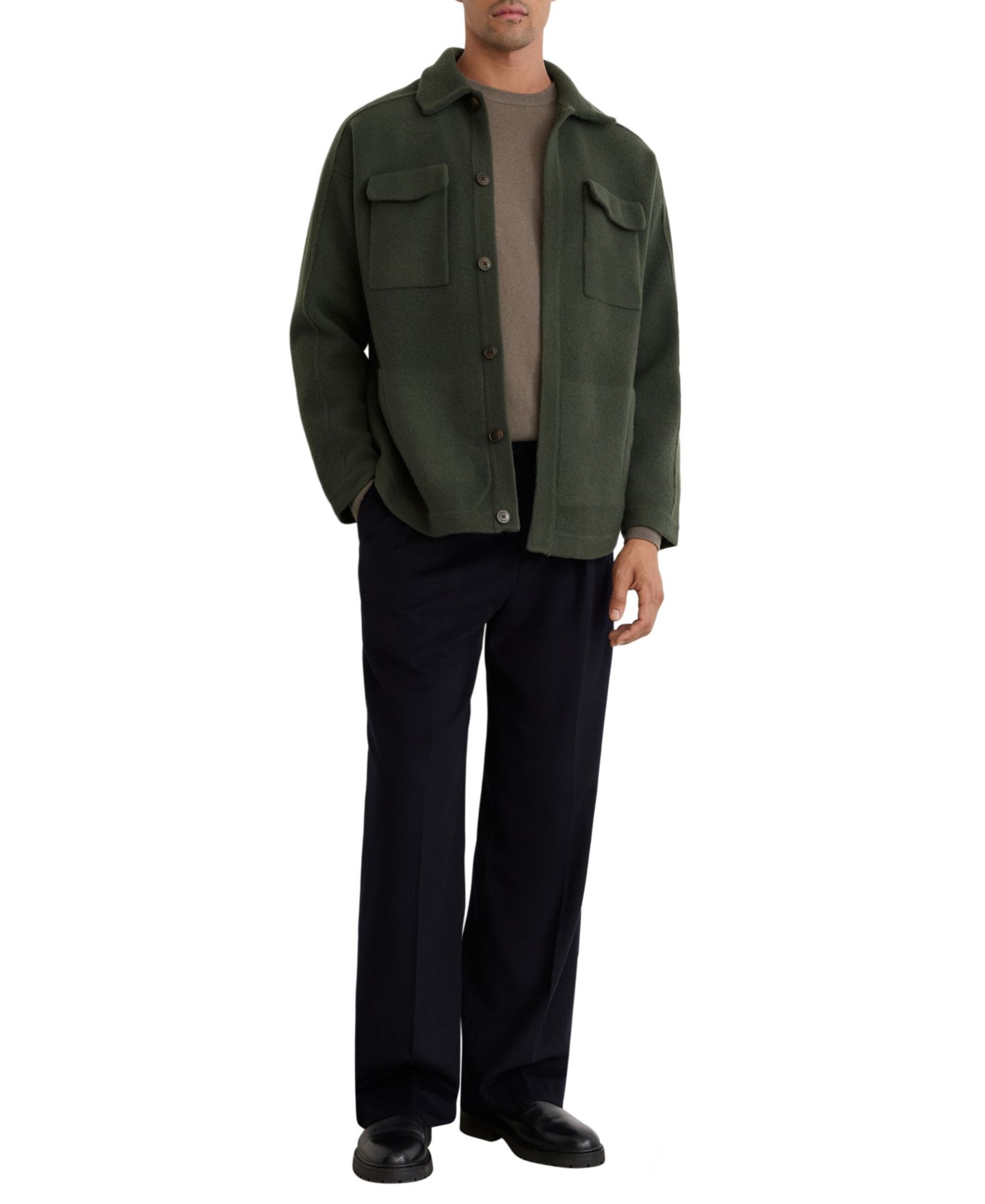 Мужская рубашка REISS Lockwood Boiled-Wool Twin-Pocket Overshirt, цвет: Тёмно-зелёный — фото 3