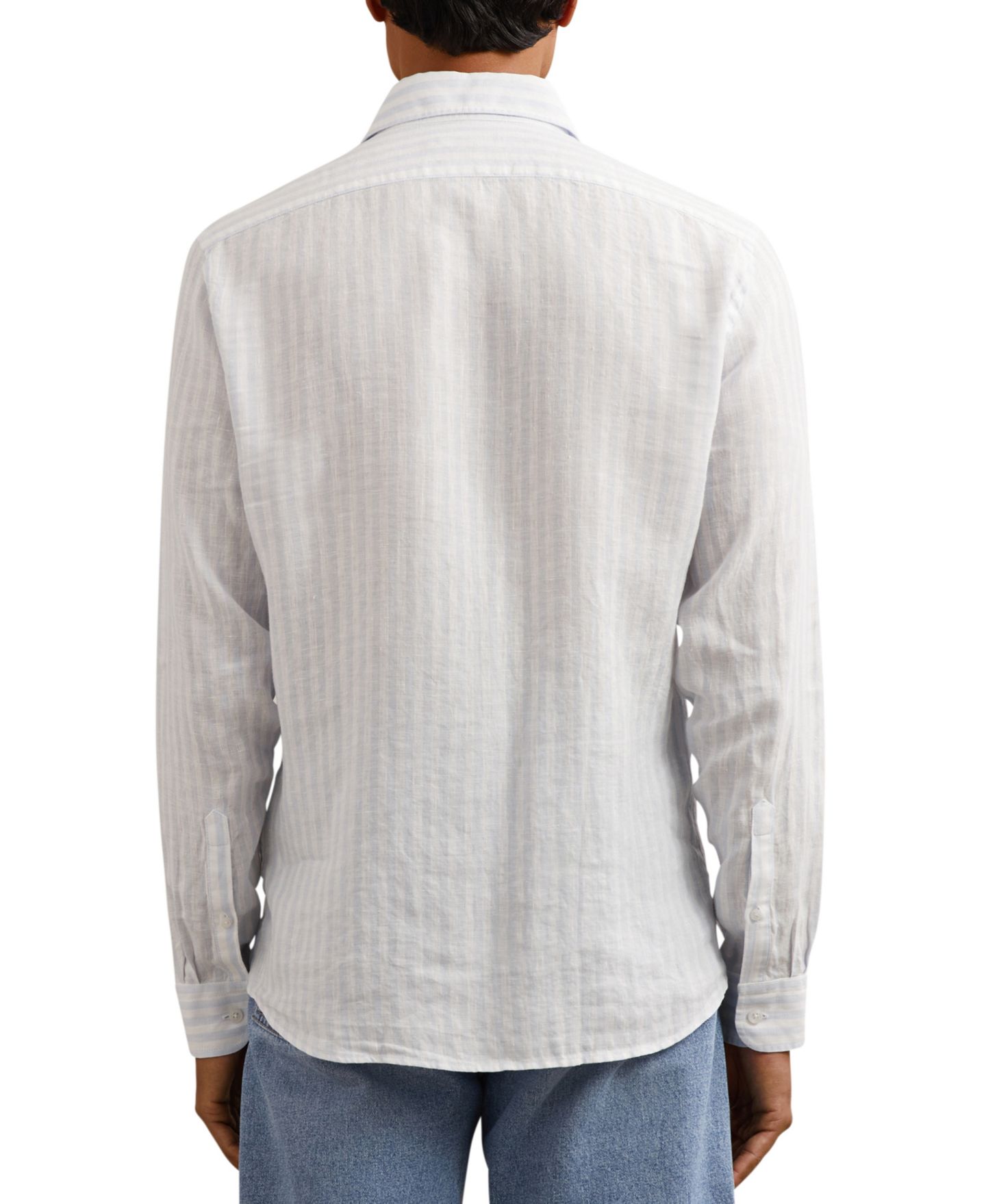 Мужская рубашка REISS Ruban Linen Stripe Long-Sleeve, цвет: Синий / Белый — фото 5