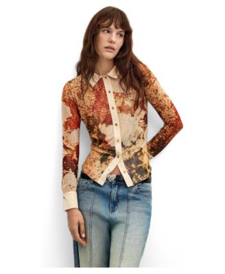 Women's Long-Sleeve Printed Collared Shirt