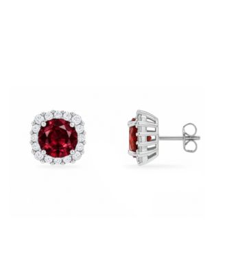 Sterling Silver Cubic Zirconia Round Cushion Stud Earrings
