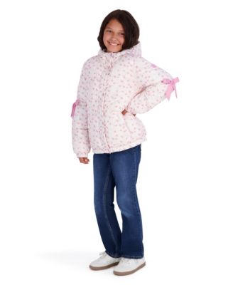 Girls' 4-16 Hooded Floral-Print Puffer Coat