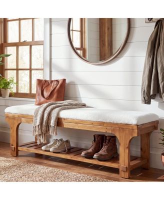 59" Entryway Bench with Boucle Cushion and Shelf
