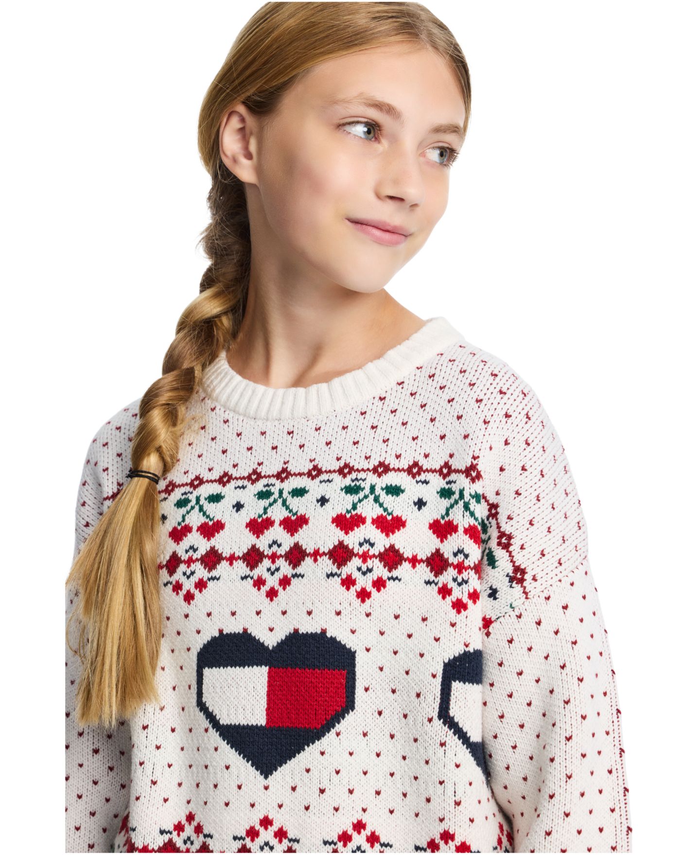 Свитер Tommy Hilfiger Heart Flag Intarsia Crewneck для девочек, цвет: Egret — фото 4