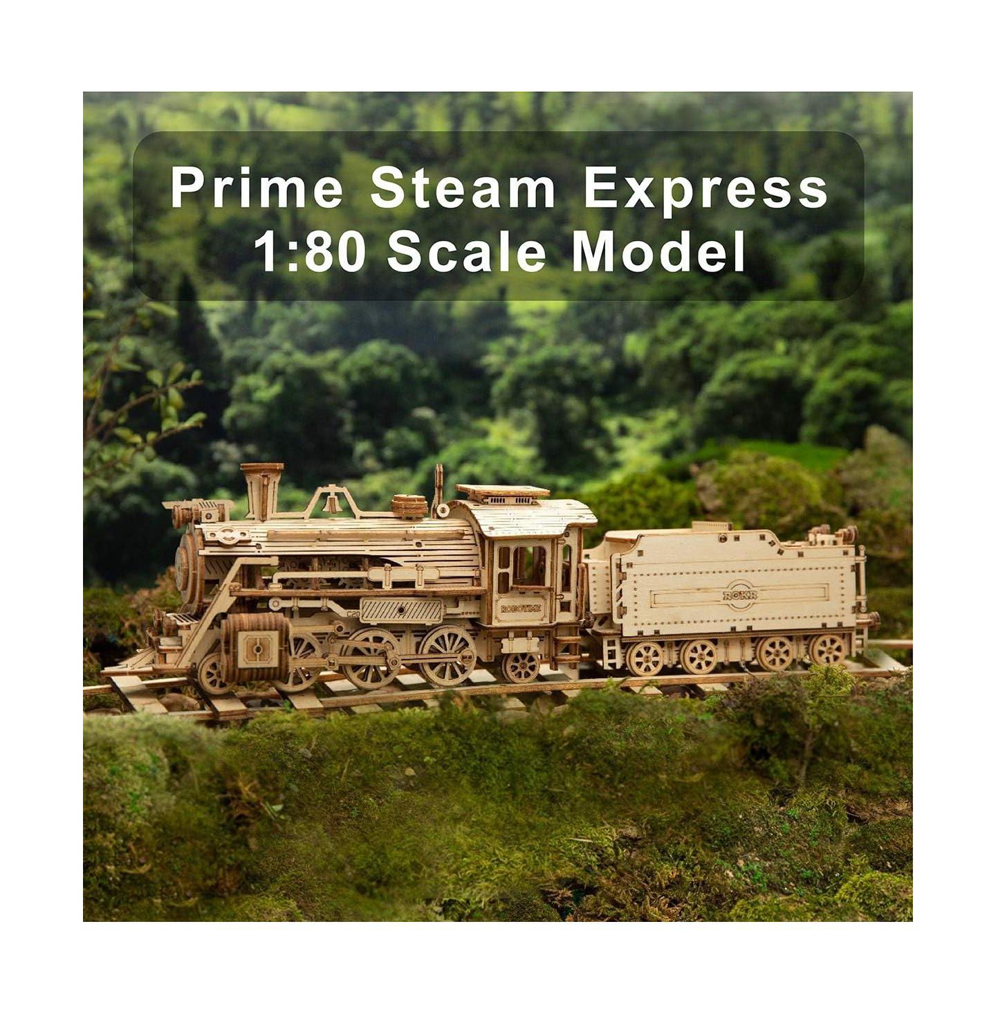 Детские конструкторы Robotime 3D Wooden Puzzle MC501 Steam Express Adults Train Model Kits-Brain Teaser Puzzles Vehicle Building Kits-Unique Gift for Teens on Birthday Day — фото 2
