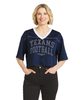 Women's  Navy Houston Texans Cropped V-Neck Jersey T-Shirt