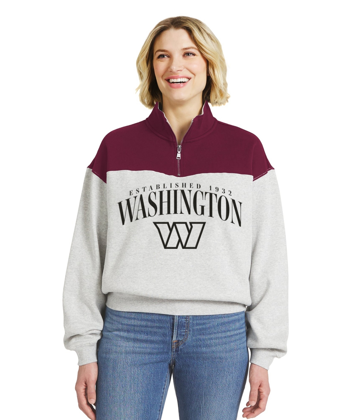 Wear by Erin Andrews Women's Washington Commanders Colorblock Half-Zip Mock Neck Pullover