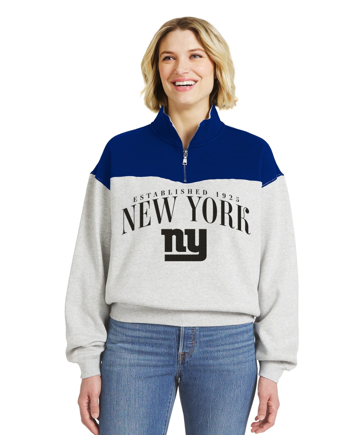 Wear by Erin Andrews Women's New York Giants Colorblock Half-Zip Mock Neck Pullover - Heather Gray