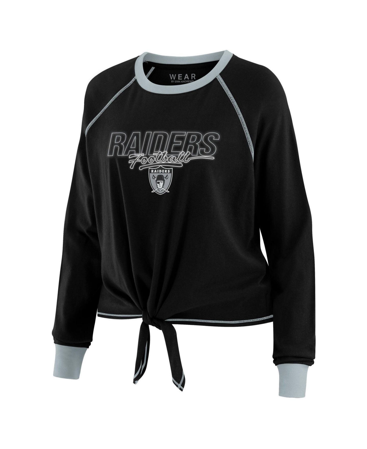 Женская футболка WEAR by Erin Andrews Black Las Vegas Raiders Tie-Front Long Sleeve — фото 4