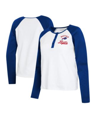 Women's  White/Royal Buffalo Bills Plus Size Henley Long Sleeve Raglan T-Shirt