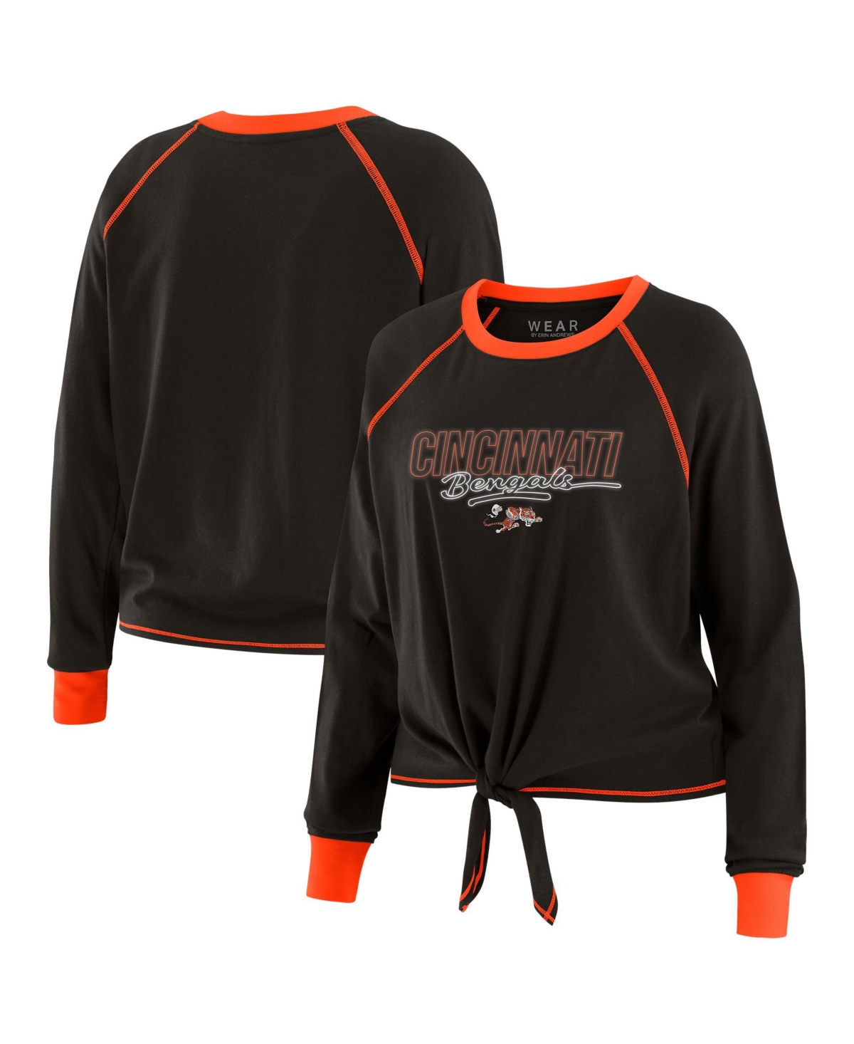 Wear by Erin Andrews Women's Cincinnati Bengals Tie-Front Long-Sleeve Raglan T-Shirt