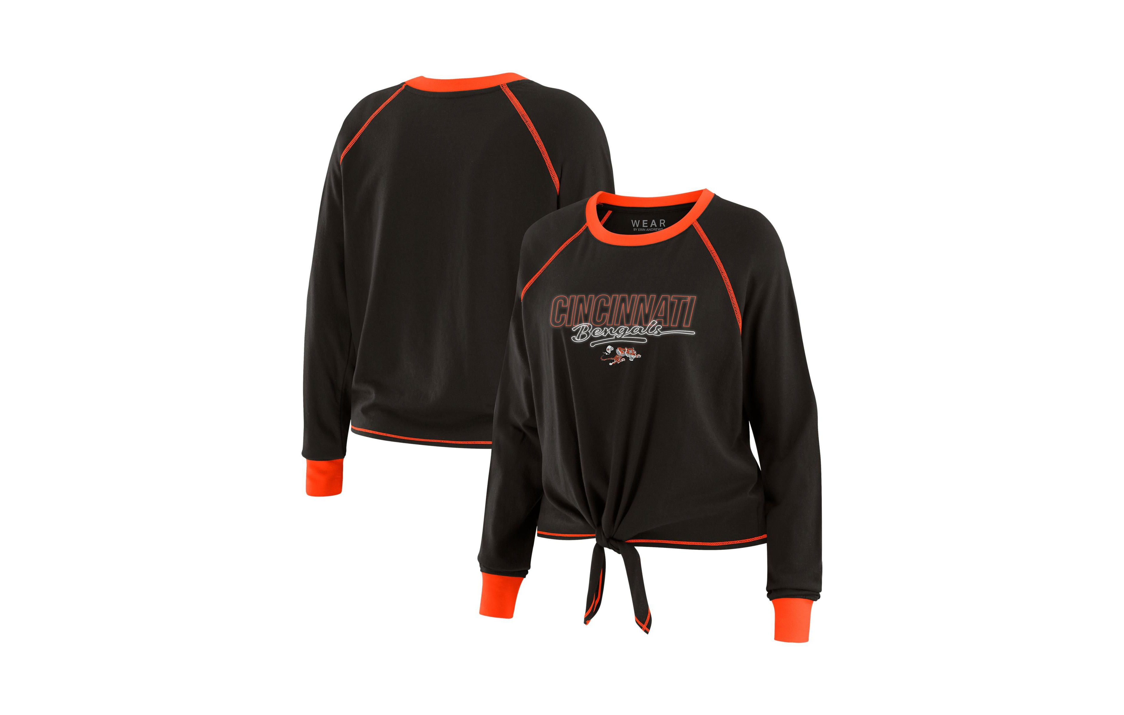 Wear by Erin Andrews Women's Cincinnati Bengals Tie-Front Long-Sleeve Raglan T-Shirt