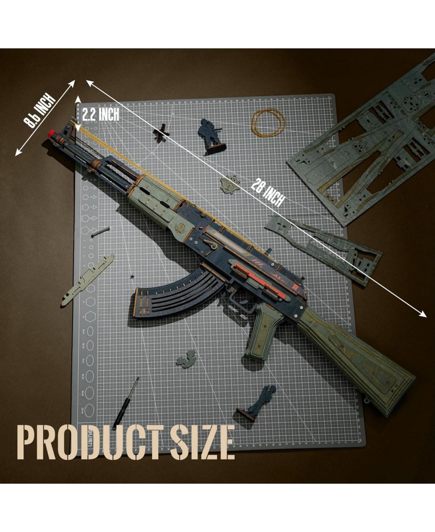 Детский конструктор Robotime M416 Carbine 3D Wooden Puzzle Rubber Band Model Building Set, Ages 14+ — фото 4