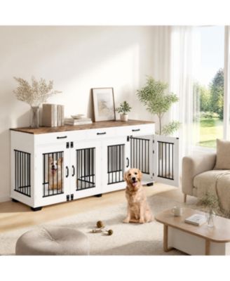 Double Dog Crate Furniture 71"Wooden Indoor Kennel with Removable Divider and 3 Drawers - TV Stand End Table for 2 Large ,Medium Dogs