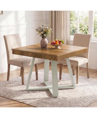 31.5-Inch Square Dining Table for 4, Rustic Wood Kitchen Table with Fluted Edge and Sturdy X-Base, Farmhouse Small Dining Room Table