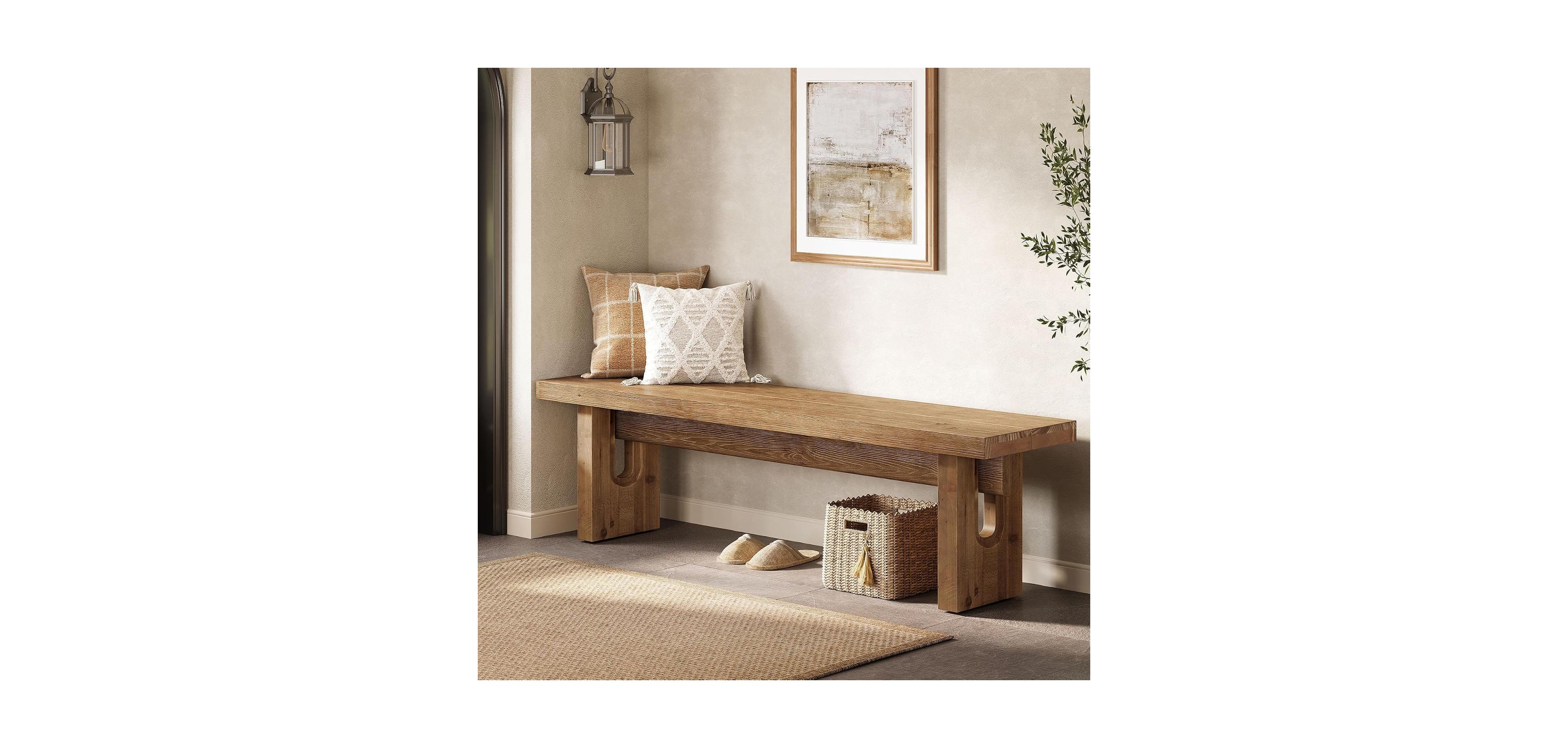 Tribesigns 63" Solid Wood Bench, Extra Long Farmhouse Dining Bench