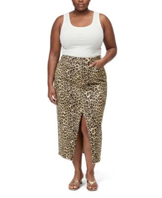 Plus Size High-Waisted Denim Midi Skirt