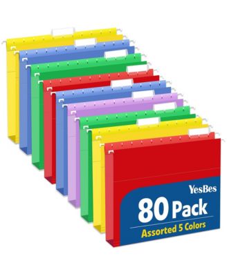 80 Pack Hanging File Folders Colored Letter Size Adjustable Tabs Expandable for Office School Home