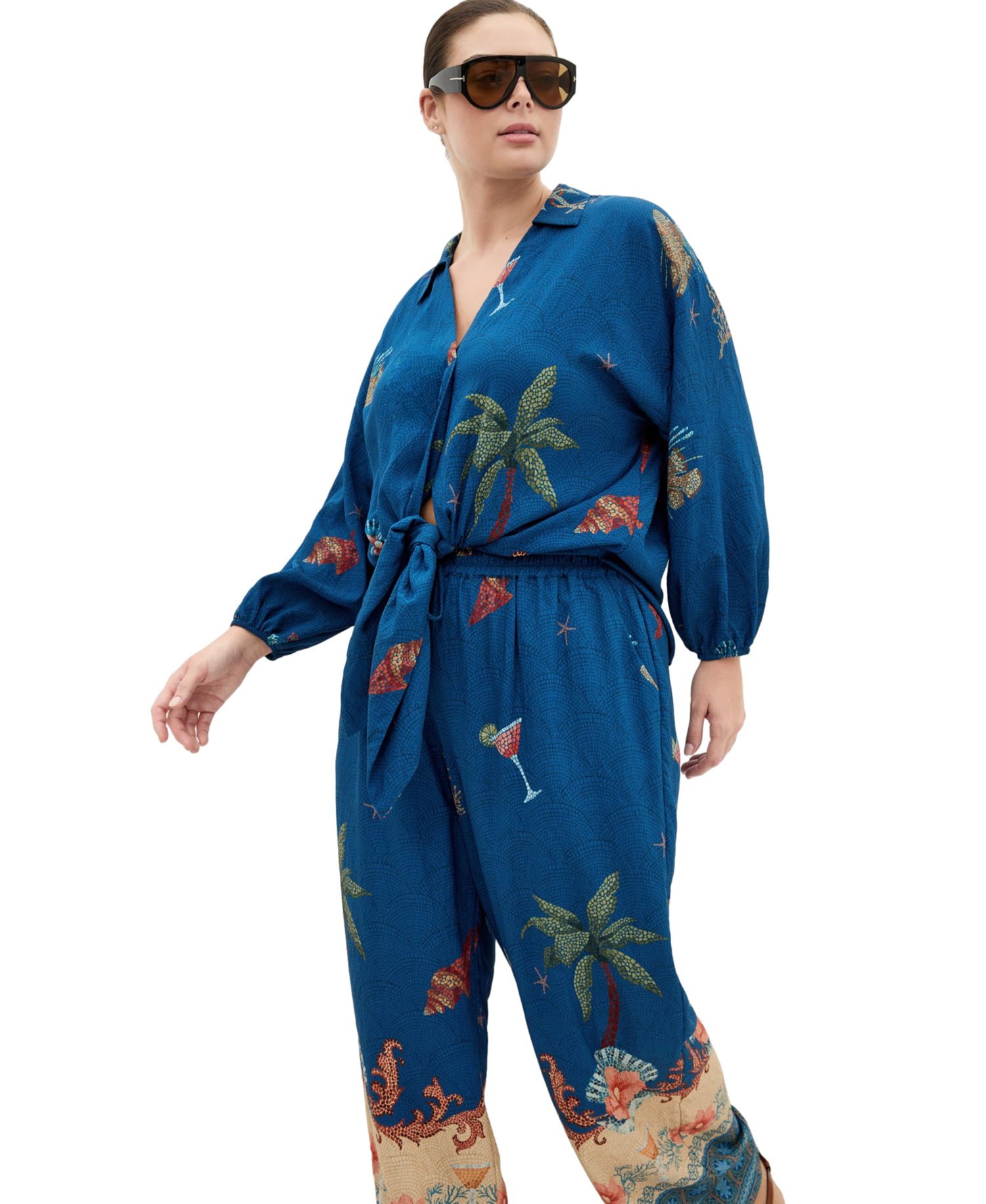 Women's Plus Size Tia Sea Print Wide Leg Pant