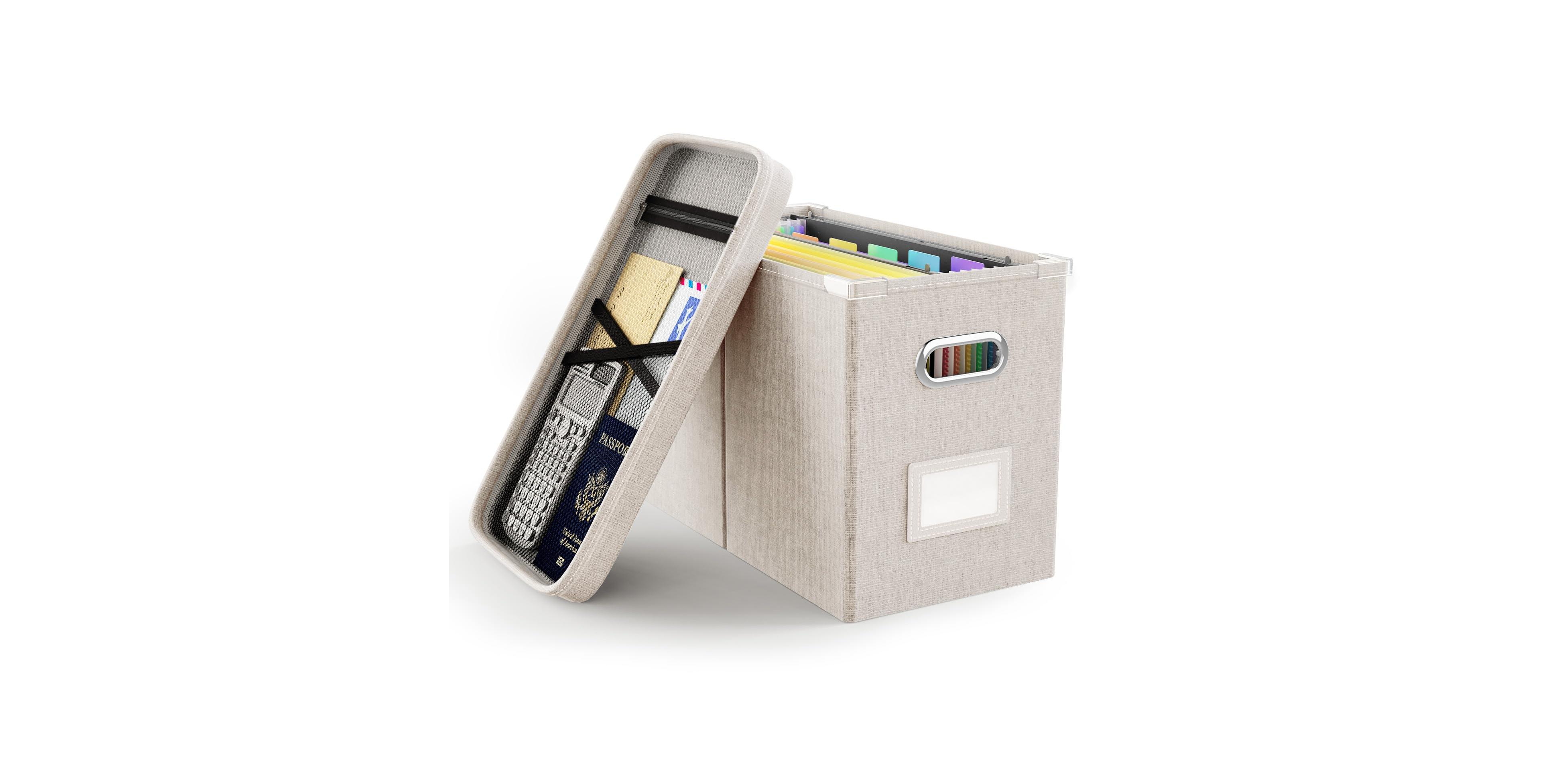Four Candies Linen Hanging File Organizer Box With Lid Mesh Pocket Stackable Portable Storage