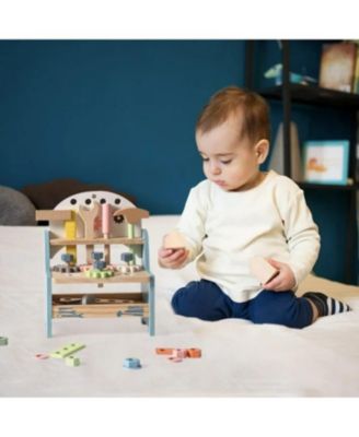 Tool Bench Set for Toddlers - Mini Wooden Work Bench for Kids 3+, Construction Toys w/Wooden Tools, Educational Pretend Play Gift