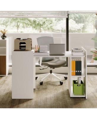 Folding Desk with 2-Tier Open Shelves, Space-Saving Writing and Computer Table for Home Office or Bedroom.