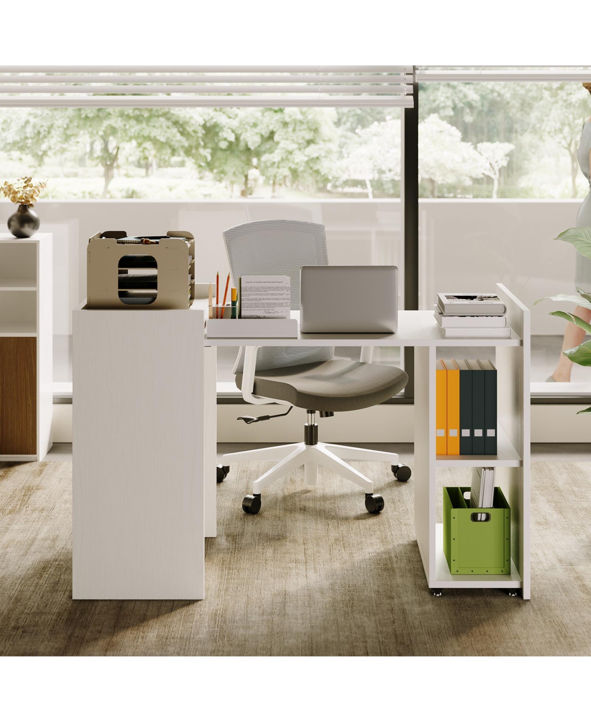 gaomon Folding Desk with 2-Tier Open Shelves, Space-Saving Writing and Computer Table for Home Office or Bedroom.
