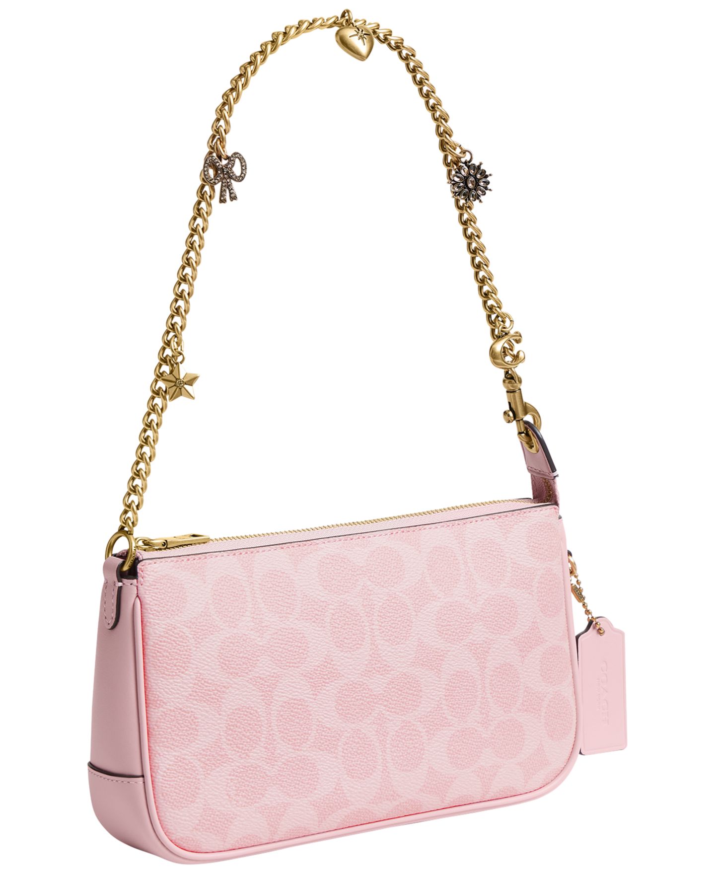 Женская сумка COACH Plaza Small Coated Canvas Signature Shoulder Bag with Charms, цвет: Латунный / Пудрово-розовый — фото 3