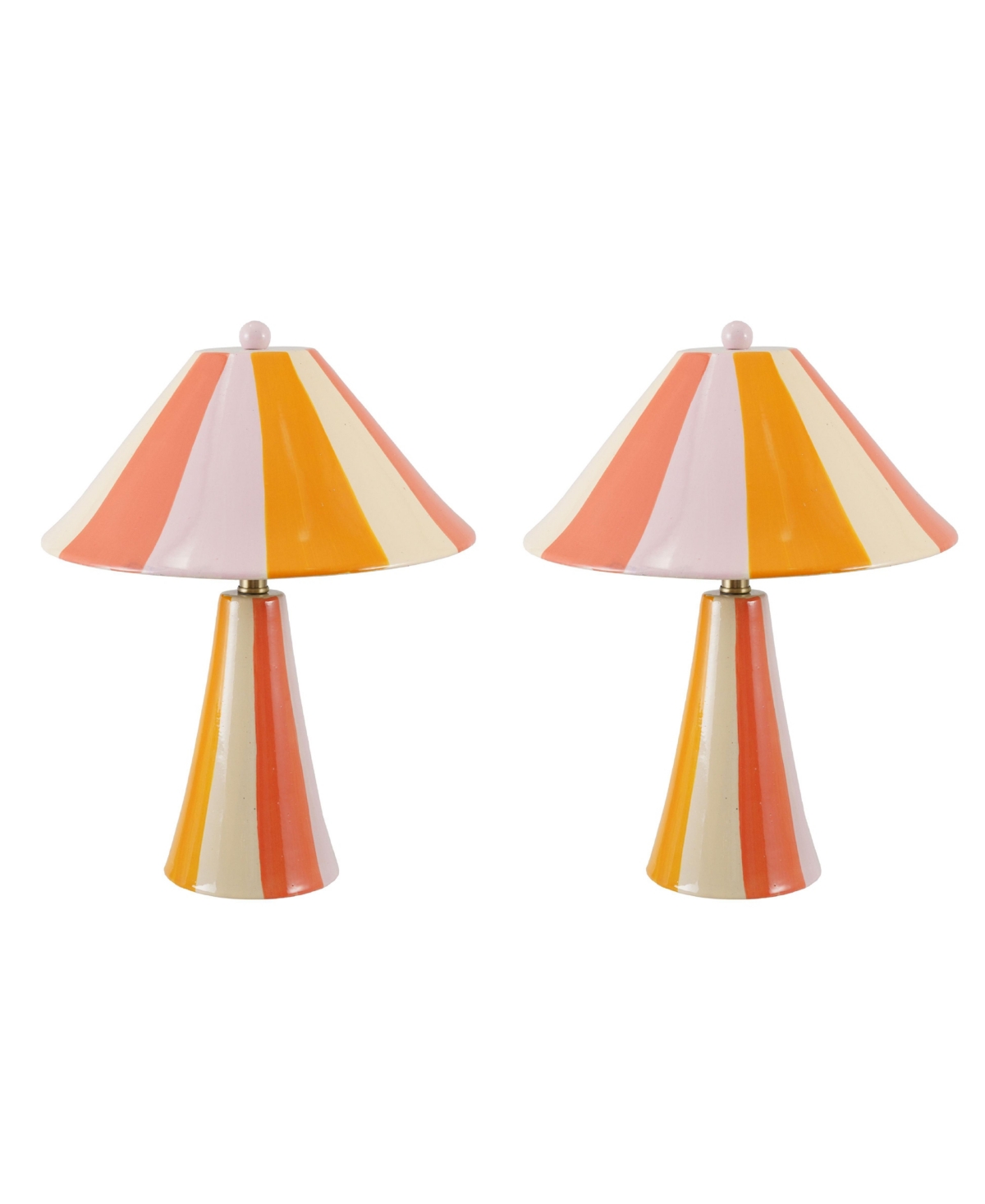Storied Home Hand-Painted Stoneware Striped Table Lamps with Shade and Inline Switch, Multicolor , Set of 2