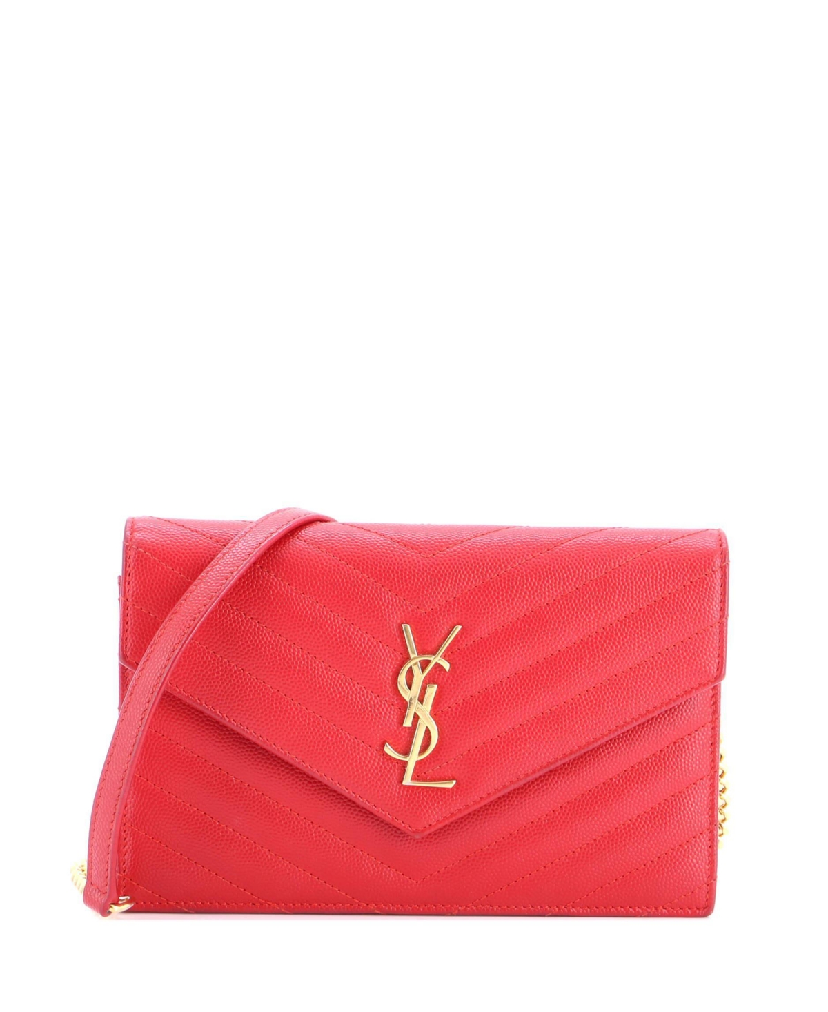 Pre-Owned Saint Laurent Small Classic Monogram Wallet on Chain Matelasse Chevron Leather - Red