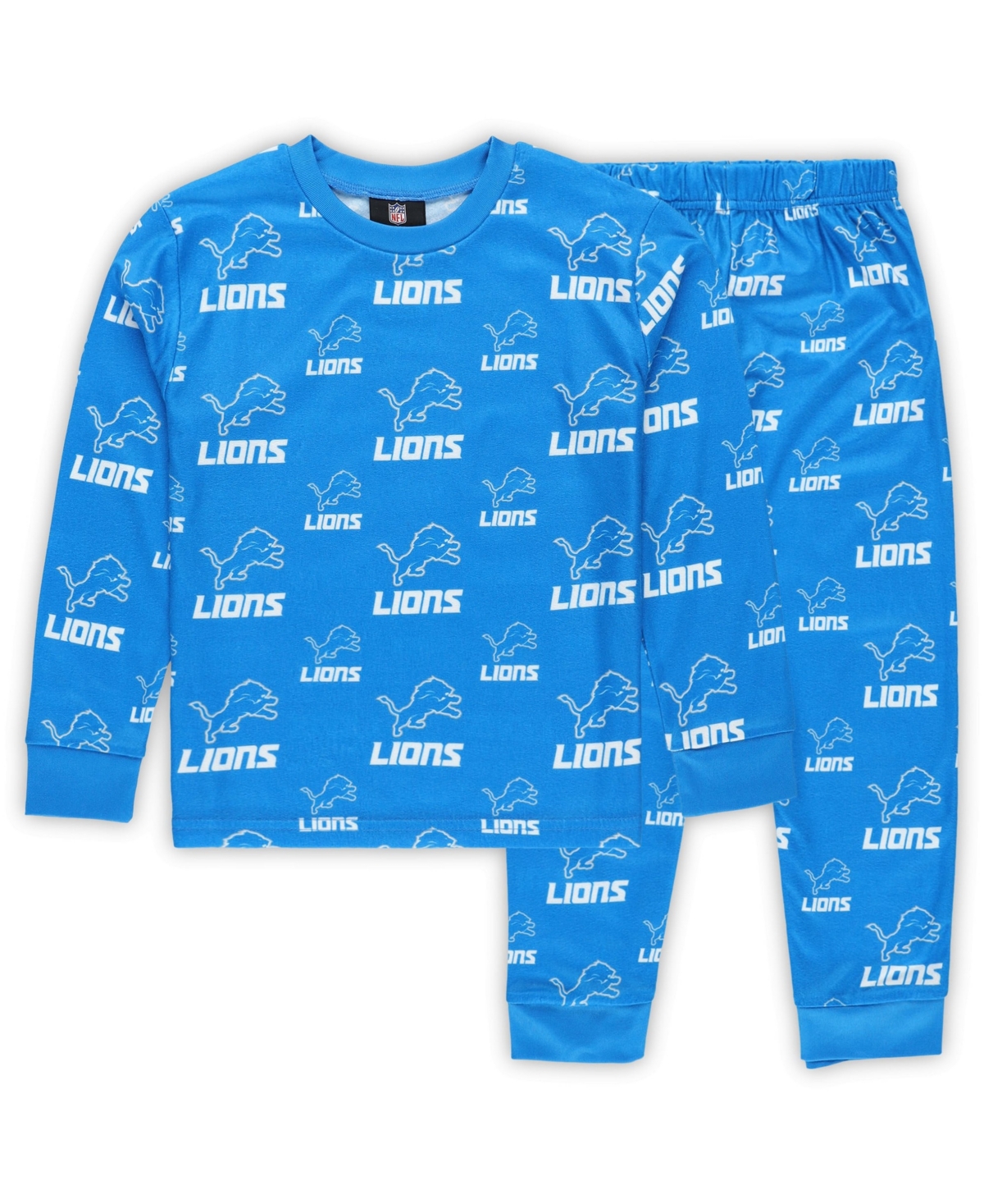 Outerstuff Boys' and Girls' 2T-5T Detroit Lions Long-Sleeve All-Over-Print T-Shirt and Pants, 2-Piece Set - Blue